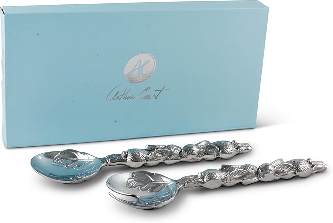 Arthur Court Designs Aluminum Metal Bunny Salad Serving Spoon and Salad Serving Fork, Salad Servers Set 11 inch Long