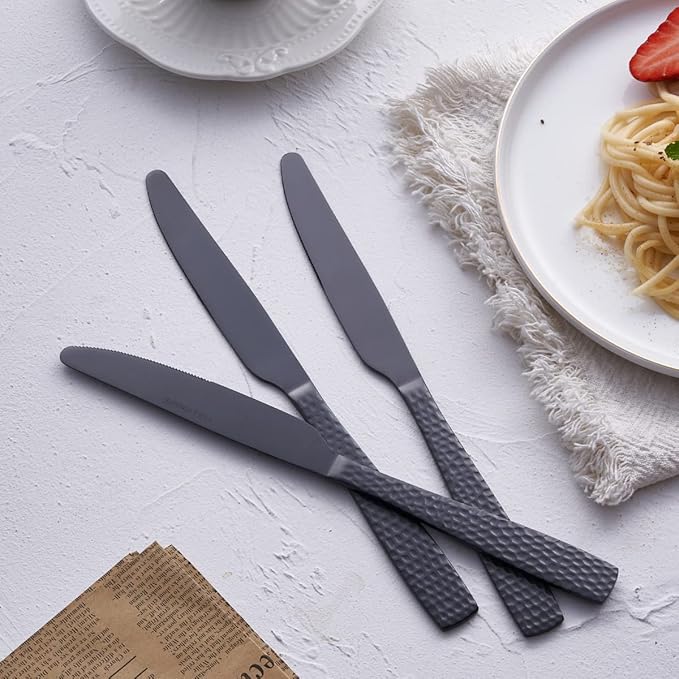 Matte Black Dinner Knife Set of 6, 9.7 inches Stainless Steel Black Table Knife, Satin Finish.