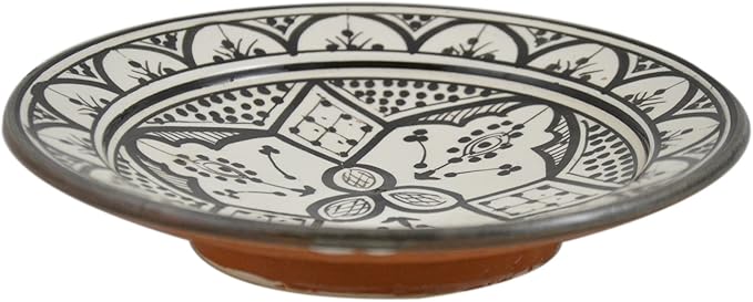 Treasures Of Morocco Ceramic Plates Moroccan Handmade Appetizer Tapas Serving Decorative 10 inches Round White&Black