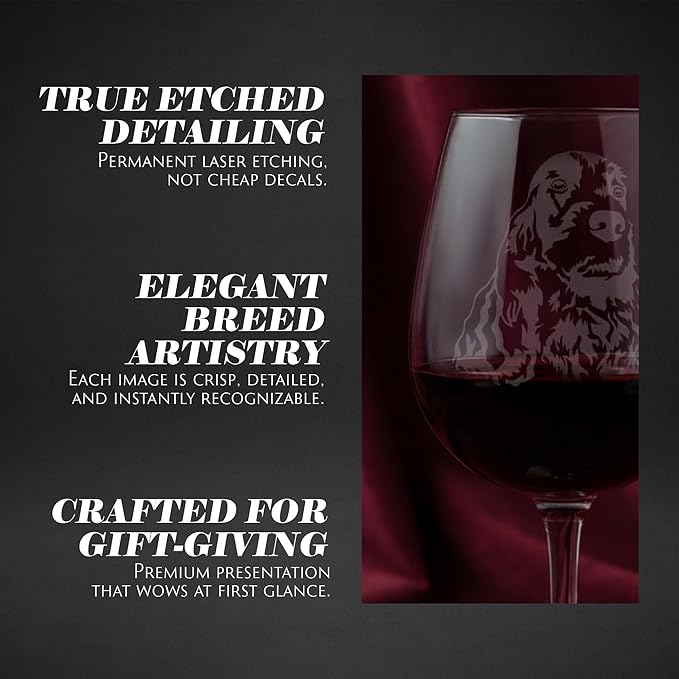 Etched Laser Art Cocker Spaniel Personalized Dog Themed Etched 12.75oz Wine Glass Custom Dog Breed Wine Glasses, Ideal for Pet Lovers, Unique Birthday Gift for Men & Women, Personalized Gift
