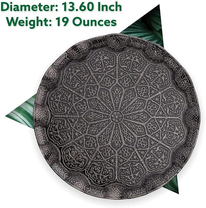 Alisveristime Turkish Ottoman Coffee Tea Serving Tray – 13.60 inches, Metal with Traditional Motifs, Available in Five Colors (Black)