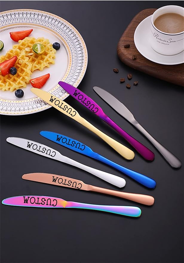 Stainless Steel Customized Flatware Set,Engraving Name Knife Forks Spoon,Personalized names will be engraved on your tableware, Customized Birthday Christmas Gift Black