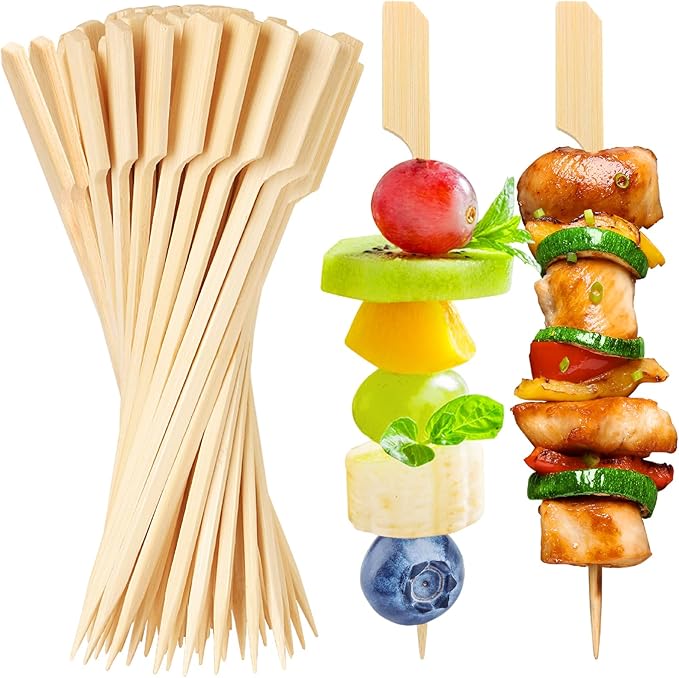 Bamboo Skewers for Appetizers, [7 Inch, 200PCS] Long Cocktail Picks Fancy Toothpicks for Appetizers, Flat Paddle Wooden Skewers Food Sticks for Party Drinks Fruit Charcuterie