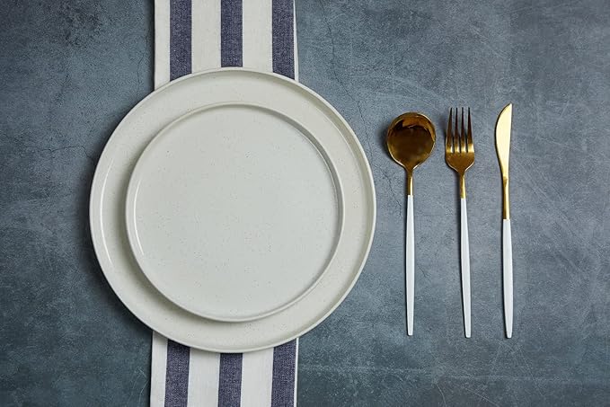 famiware Nebula 6 Pieces Salad Plates Set, 8 inch Dessert Plates, Scratch Resistant, Stoneware Dinnerware, Kitchen Modern Rustic Serving Dishes, White