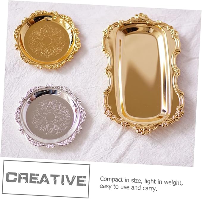2 Pcs Stainless Steel Food Serving Trays Fruit Storage Plates for Snacks and Desserts Silver and Gold Pastry Platters for Family Restaurant Hotel Use