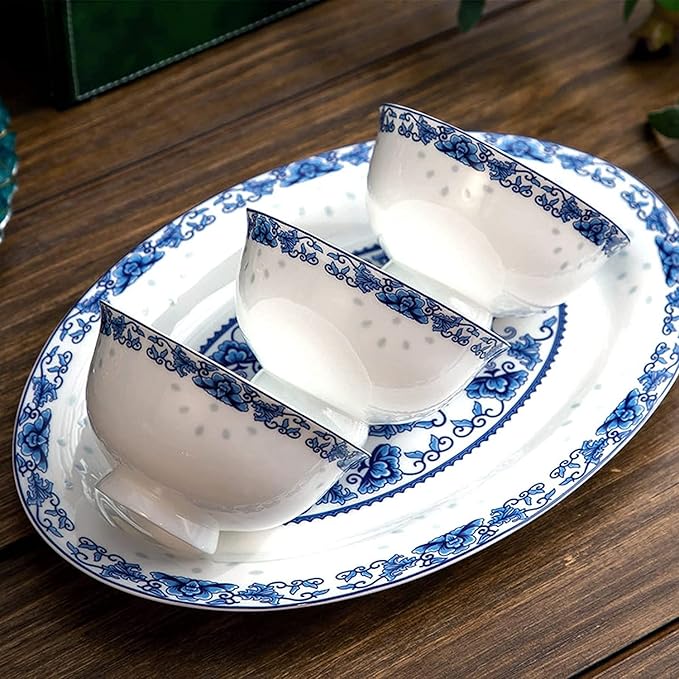 Dinnerware Set Dinner Party Tableware Service Set Ceramic Tableware 60-piece Set, Blue and White Porcelain Ceramic Bowl and Plate Household Kitchen Plate and Bowl Set, FPYY2024040817