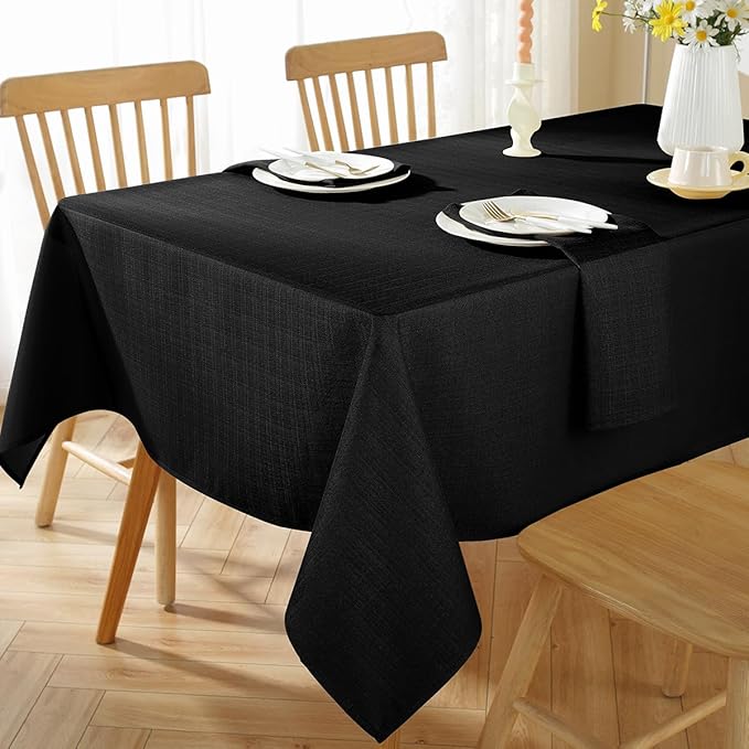 SASTYBALE Faux Linen Rectangle Tablecloth, Waterproof Wrinkle Resistant Textured Table Cloth, Nature Fabric Table Cover for Dining, Party, Indoor, Outdoor (60 x 120 Inch Rectangular, Black)