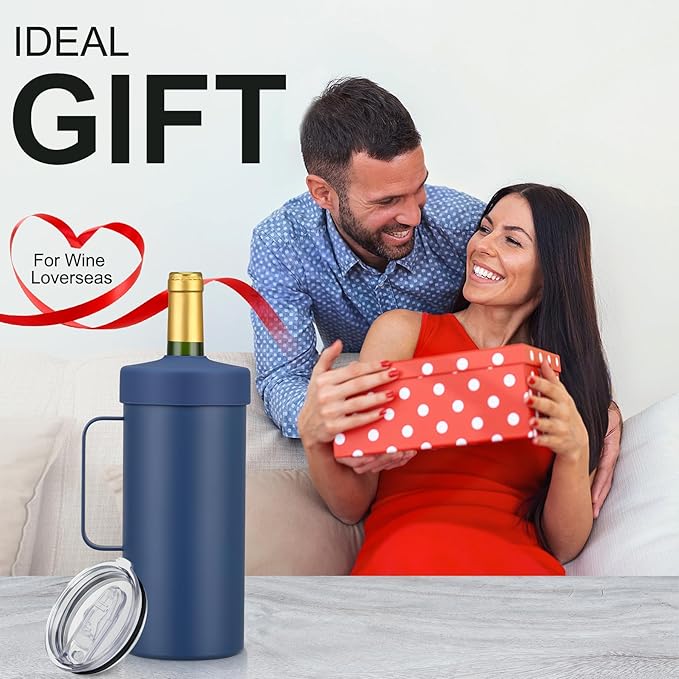 2 IN 1 Wine Chiller Single Bottle and Travel Tumbler, 42oz Stainless Steel Iceless Cooler Wine Bottle, Insulated Mug with Lid, Keep Wine Cold up to 6 Hours Fits Most Wine Bottles Gift for Wine Lovers