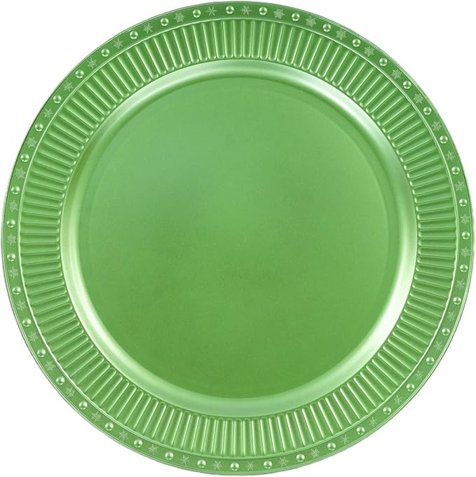 100 Pcs Antique Charger Plates Bulk 13 Inch Embossed Rim Plastic Party Dinner Plate Chargers Round Decorative Server Plate for Wedding Party Event Tableware (100pcs-green3)