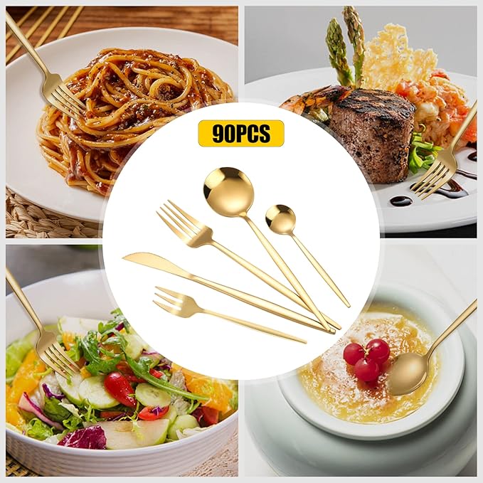90 Piece Cutlery Set for 18, Stainless Steel Flatware Utensil Kitchen Spoon Fork,Stainless Steel Flatware Set, Kitchen Utensil Set Cutlery Tableware for Home and Restaurant