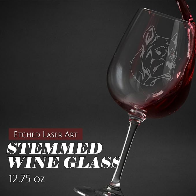 Etched Laser Art Alano Espanol (Spanish Bulldog) Personalized Dog Themed Etched 12.75oz Wine Glass Custom Dog Breed Wine Glasses for Pet Lovers, Personalized Birthday Gift for Men & Women