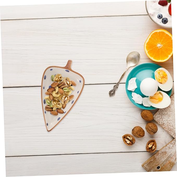 LIFKOME Ceramic Leaf-shaped Snack Plates for Dipping Sauces and Appetizers Hand-painted Tabletop Dish for Home and Restaurant Use Multi-purpose Serving Tray for Salads Desserts and Snacks