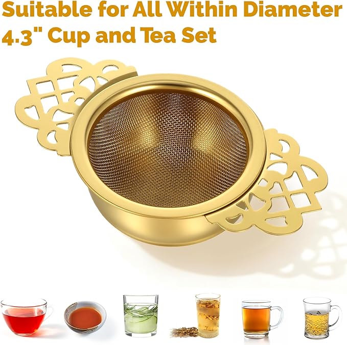 8 Pack Tea Strainer Bowl, 304 Stainless Steel Tea Drain Strainer Tea Filter Mesh Tea Drip Bowls Teapot Strainers With Petal Handles Tea Divider for 2.5-4 Inch Cup Mouth (silver, gold)