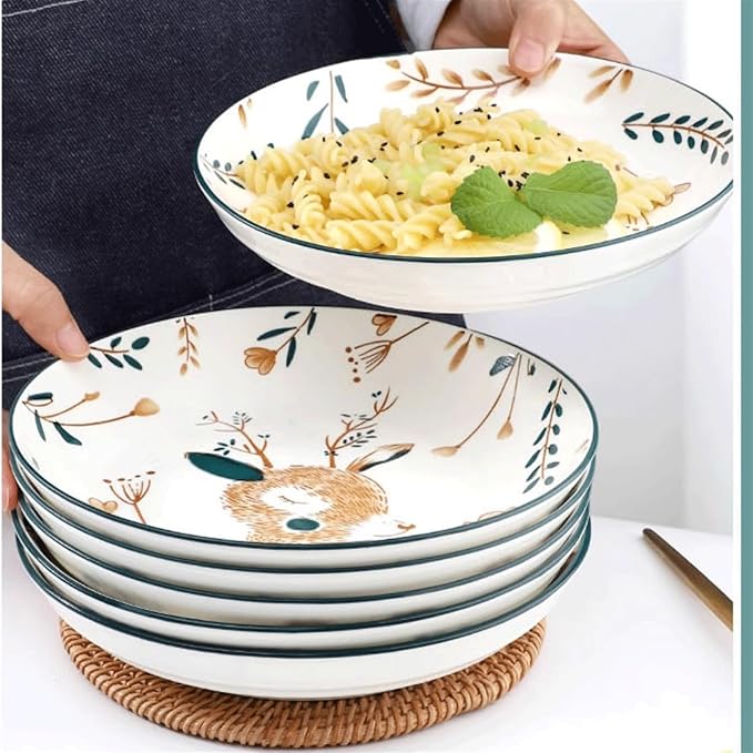 WaLdor Seasoning Plate Snack Dishes, Household Ceramic Dishes, Cartoon Deer Ceramic Dishes, Set of 6 for Desserts, Appetizers, Snacks, Pasta Side Dishes, Bread, Cheese, Fruits Ceramic Sauce Plates
