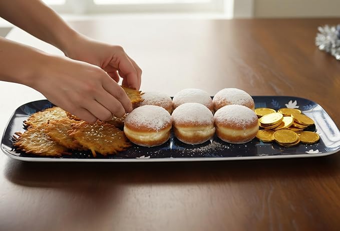UPware Hanukkah Melamine Serving Tray, 15 x 6.5 Inch Rectangular Serving Platter, BPA Free Food Tray for Party Entertaining