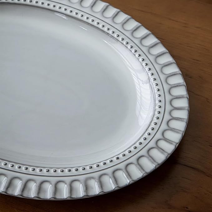 Dinner Plates Extra Large 14.5 Inch Ceramic Plate Embossed Oval Steamed Fish Tray With Slight Flaws Suitable For Restaurant Appetizers Kitchen Salad Bowl