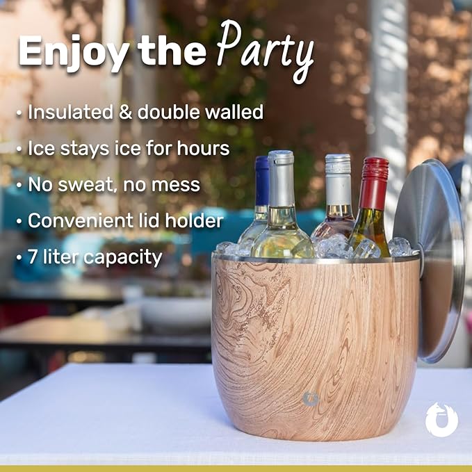 SNOWFOX XL Premium Vacuum Insulated Double Wall Stainless Steel Ice Bucket with Lid/Scoop, Bar Accessories, Large Elegant Party Bucket, Chills Several Bottles, Beautiful Entertaining Supplies, 7 Liter