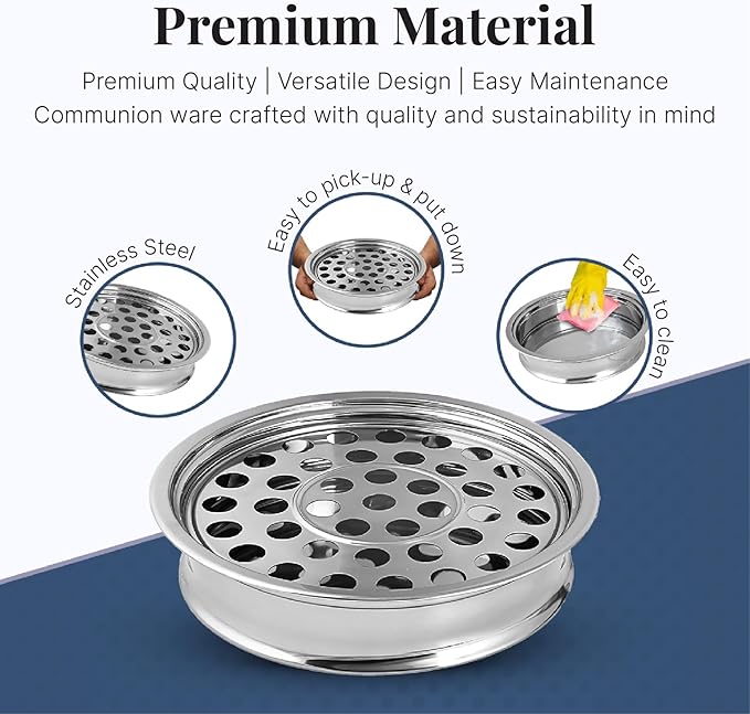 Communion Ware | Stackable Communion Tray with 40 Cups for Churches | Portable Holy Communions Supplies | Ideal for Churches Stainless Steel - Shiny (Silver) Finish