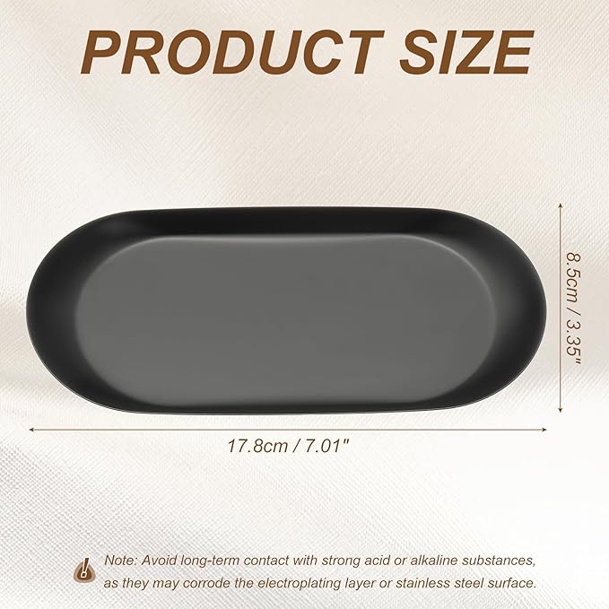 uxcell Square Serving Trays, 7.01" Stainless Steel Decorative Jewelry Dish, Small Vanity Tray for Bathroom Aromatherapy Candle Drink Plate,Black