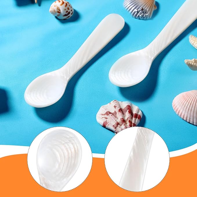Patelai 2 Pieces Set of Caviar Spoons Mother of Pearl Spoons with Handcraft Round Handle for Caviar, Egg, Ice Cream, Coffee, Kitchen, Restaurant Serving for Valentine Favors (7cm/2.75 Inch)