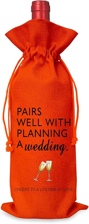 Wine Bag Wedding Gift for Mr and Mrs - Engagement Gift J14-Orange