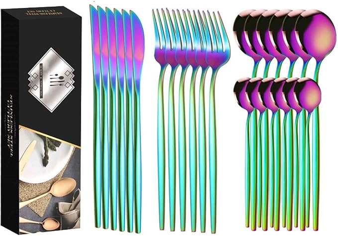 24 PCS Luxury Flatware Set Satin Finished, Matte Flatware Set Serving for 6 for Formal Events, Parties, Tablewar, Home and Restaurant, Dishwasher Safe(Black,B)