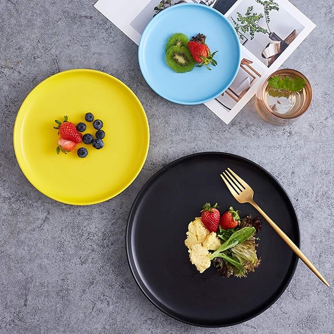 Matte Ceramic Appetizer Plates 6 Inch,Small Mini Dessert Plates Set of 4,Microwave and Oven Safe Snack,Bread,Butter Dessert,Pie,Cake Plates Cat Dishes(6 inch, Yellow)