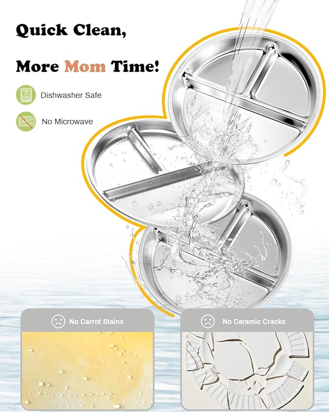 Stainless Steel Kids Plates 2 Packs, 8" Divided Toddlers portion control Plate, Non Toxic & BPA Free |Unbreakable |Dishwasher Safe Baby Snack Dish for Solid Starts Self-Feeding