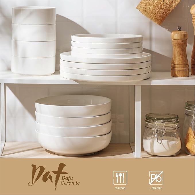 12 Pieces Plates and Bowls Sets,White Dish Set for 4,Premium Serving Dinnerware Sets, Chip and Scratch Resistant Dishware Sets Kitchen Dishes Dining Ware Set