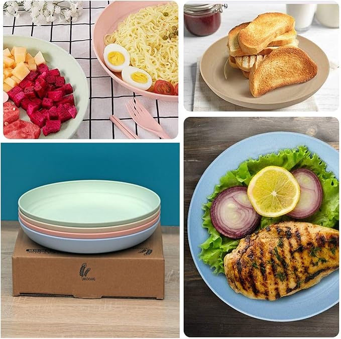 WANBY Lightweight Wheat Straw Plates Unbreakable Dinner Dishes Plates Set Dishwasher & Microwave Safe (Big 8 Pack 8')