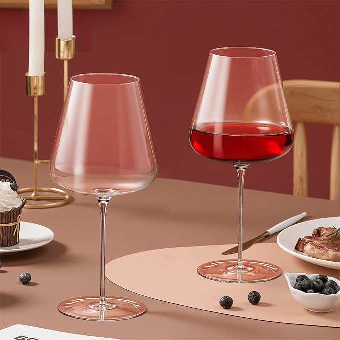 KAMMAK Wine Glasses Set of 2, 32.12 oz Hand Blown Crystal Bordeaux Wine Glasses, Thin Rim & Long Stem, Perfect for Red & White, Daily Use, Wedding or Birthday Gift with Gift Box, 2G-7