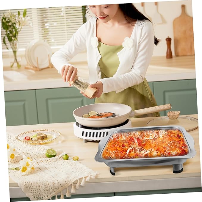 Luxshiny Stainless Steel Dinner Plate Divided Serving Tray with Lid Reusable Serve Large Serving Tray Chilled Food Trays with Lids s with s Fancy Food Silver