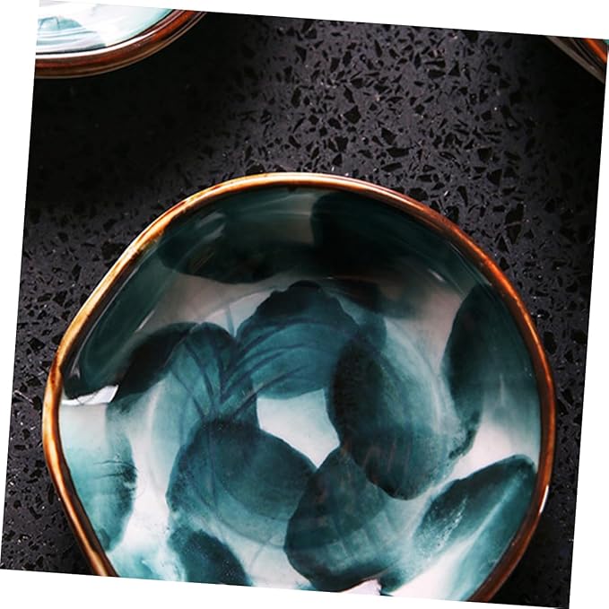 Cabilock 2pcs Hand-painted Ceramic Snack Plates Retro Japanese Style Dipping Dishes for Condiments Appetizers and Tableware