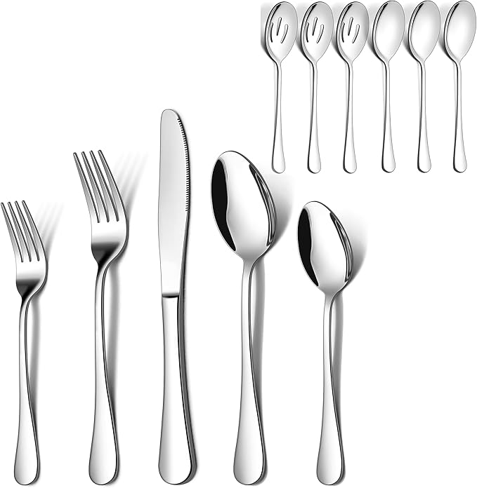 LIANYU 26 Piece Silverware Set with Serving Spoons, Stainless Steel Flatware Cutlery Set for 4, Kitchen Utensil Tableware Set for Home Restaurant Party, Satin Finish, Dishwasher Safe