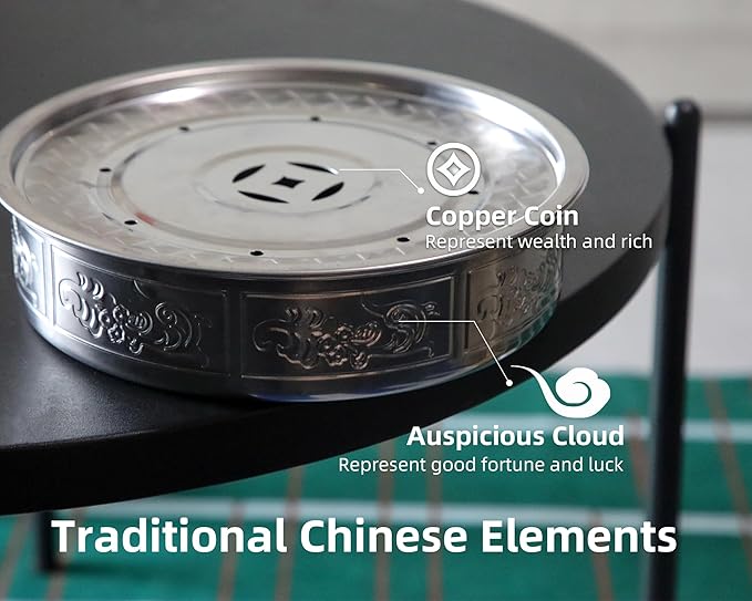 Stainless Steel Tea Tray, Traditional Chinese Gongfu Tea Serving Tray, Auspicious Clouds and Copper Coins Design for Good Luck and Wealth, Water Storage (Large)