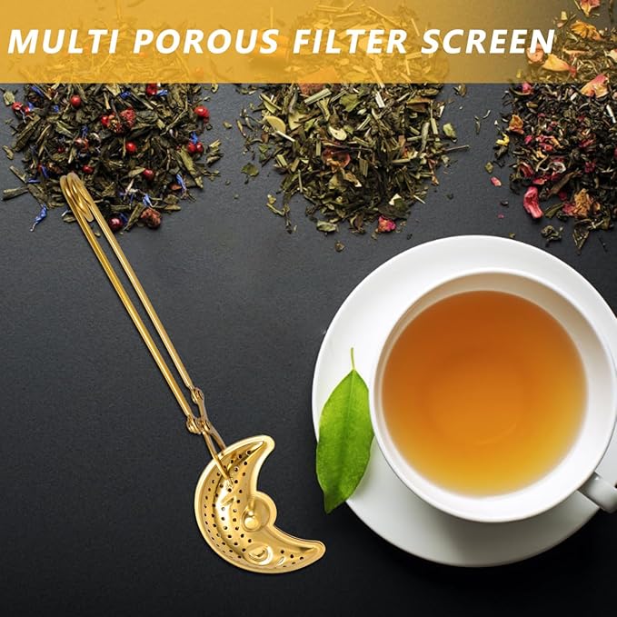 LIFKOME Stainless Steel Tea Strainer Spoon with Long Handle Gold Tea Infuser for Loose Leaf Reusable Filter for Home Office and Travel