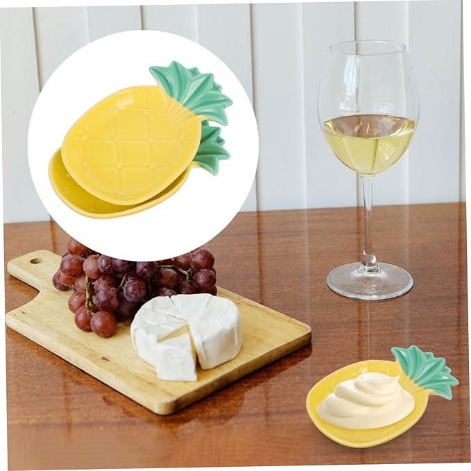 PRETYZOOM 2pcs Pineapple Shaped Ceramic Sauce Dish Set Multifunctional Dipping Plates for Appetizers and Seasoning Kitchen Use