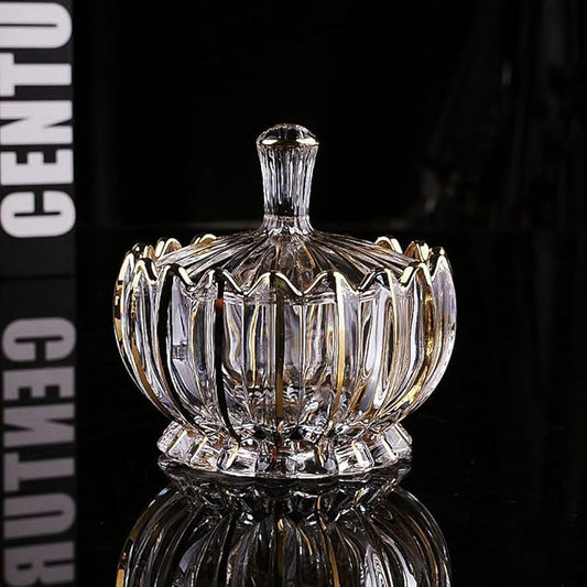 MAGCOLOR Hand Painted Gold Glass Candy Dish with Lid Crystal Candy Bowl, Nut Plate, Decorative Cover Bowl, Chocolate Dish, Crystal Decor Living Room & Dining Room Decor.