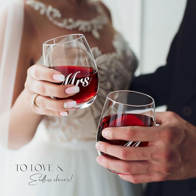 AW BRIDAL Engagement Gifts for Couples 2025, Mr and Mrs Wine Glasses with Decanter Set for Anniversary Christmas, Wedding Gift for Newly Engaged Couple, Bridal Shower Gift for Bride to Be