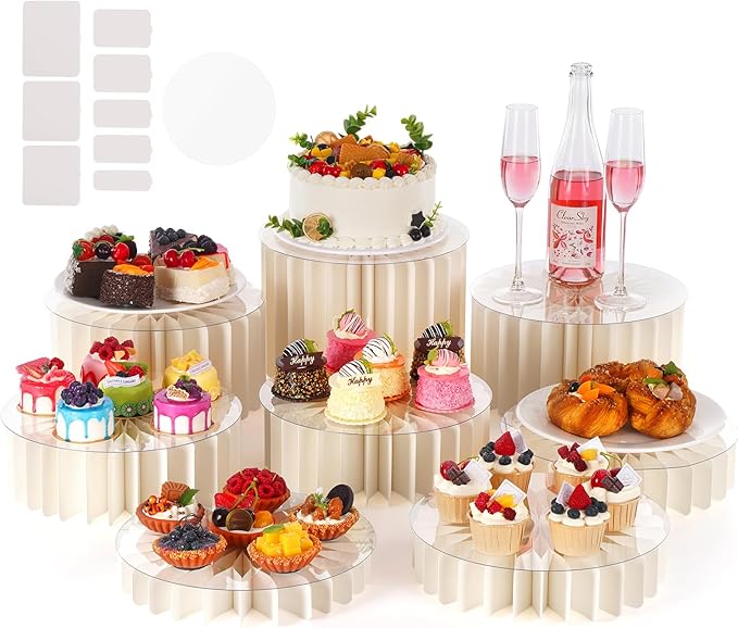 8 Pack Buffet Risers and Stand, Foldable Food Risers for Buffet Table Acrylic Dessert Table Display Set Food Display Risers Cylinder Cake Stands for Party Wedding, Birthday Decoration