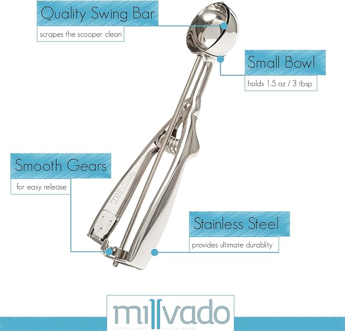 Stainless Steel Ice Cream and Cookie Scoop | Spring Loaded Lever Design, For Sorbet, Melon, Meatballs, Muffins, and More (1.5-Ounce)