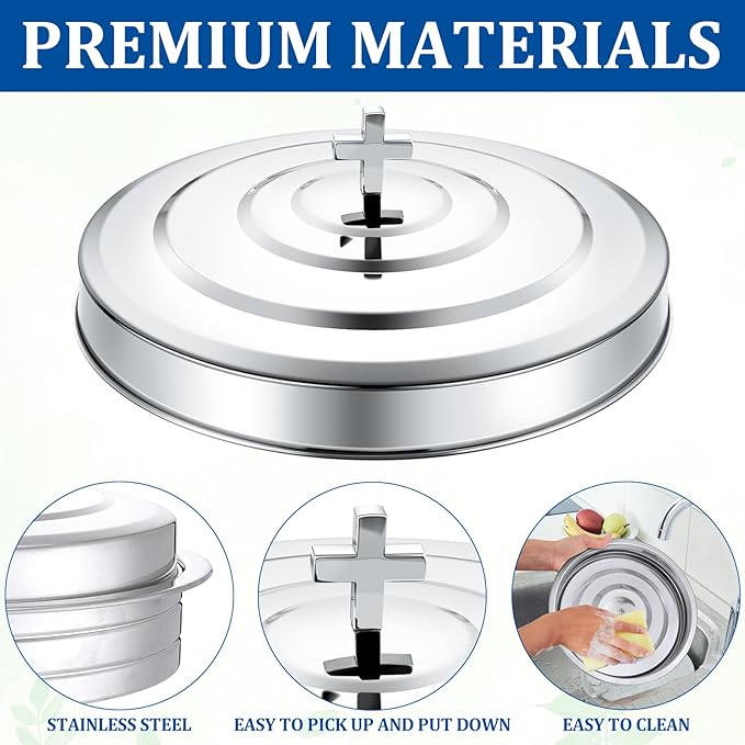 Polished Communion Tray Cover Stainless Steel Silver Holy Cup Tray Cover for Church Serving Plate First Communion Supplies