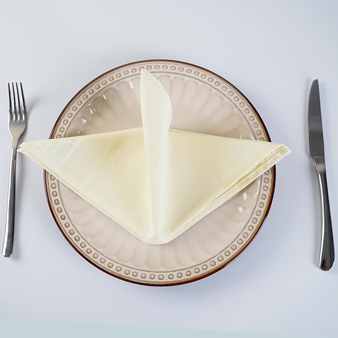 Solid Color Blended Thin Dinner Cloth Napkins - Set of 12 (40 x 40 cm) - for Events & Home Use (Cream)
