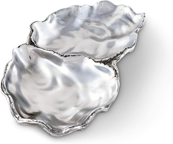 Arthur Court Aluminum Oyster Vanity Tray, Desktop Storage Organizer, Catchall, Valet, Nightstand or Dresser/Serving Food Tray Coastal Décor - 6 inch x 10 inch