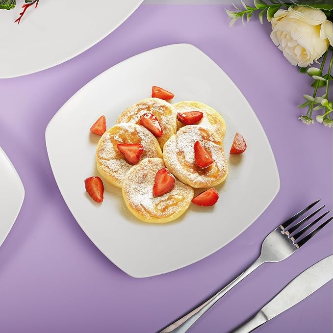 Appetizer Plates Set of 6, 10.5 Inch White Square Plates, Porcelain Dinner Plate, Square Serving Dishes for Pasta, Steak, Snacks,Salad(Microwave and Dishwasher Safe)