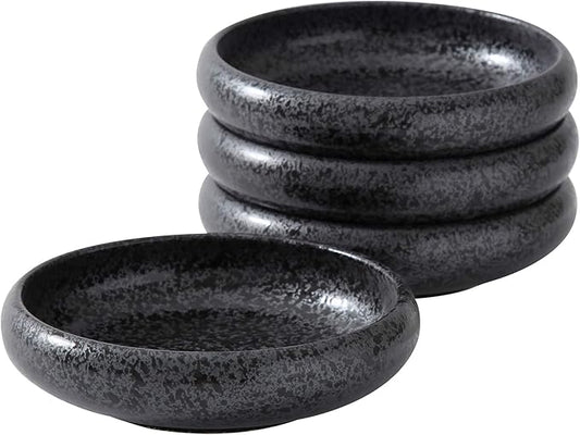 Uaral Japanese Plates Serving Dishes,Salad Bowl Set,Dessert Plate,Appetizer Plate Set of 4,5.5 inch(Black Speckled)