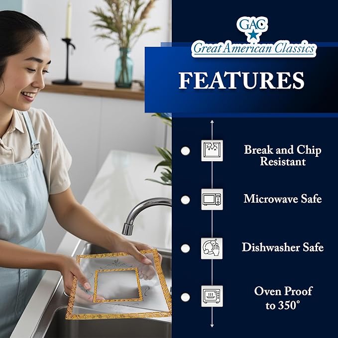Square Tempered Glass Serving Tray – 13-Inch Decorative Platter with Gold Trim, Durable, Microwave Oven & Dishwasher Safe Food Tray for Serving Dishes, Snacks & Desserts, Ideal Gift for Mothers
