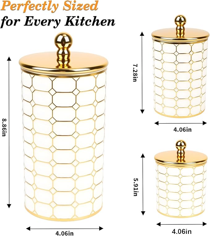 3 Piece Plastic Storage Jars Set for the Kitchen Counter, Sugar and Flour Containers with Airtight Lids for Home Kitchen, Office