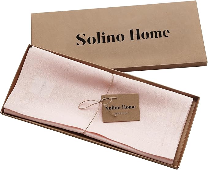 Solino Home Linen Pink Table Runner 60 Inches - 100% Pure Linen Small Table Runner 14 x 60 Inch Ideal for Dresser and Coffee Tables, Christmas - Fete