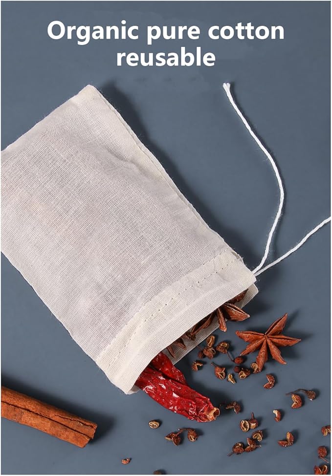 30 Pcs Natural Cotton Spice Bags for Cooking:4x6,6x8Reusable Tea Filters with Drawstring, Ideal for Straining Soups, Herb Sachets & Cold Brew (Food-Grade Cotton). (4x6"15pcs，6x8"15pcs)